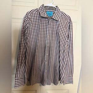 Christian Aujard men’s 2XL Brown and White Plaid Shirt button down shirt